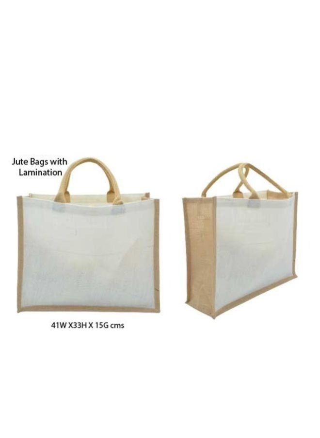 Fatio Set of 10 Eco-Friendly Cream/Natural Jute Bags with Lamination – Reusable and Durable Tote Bags - Image 3